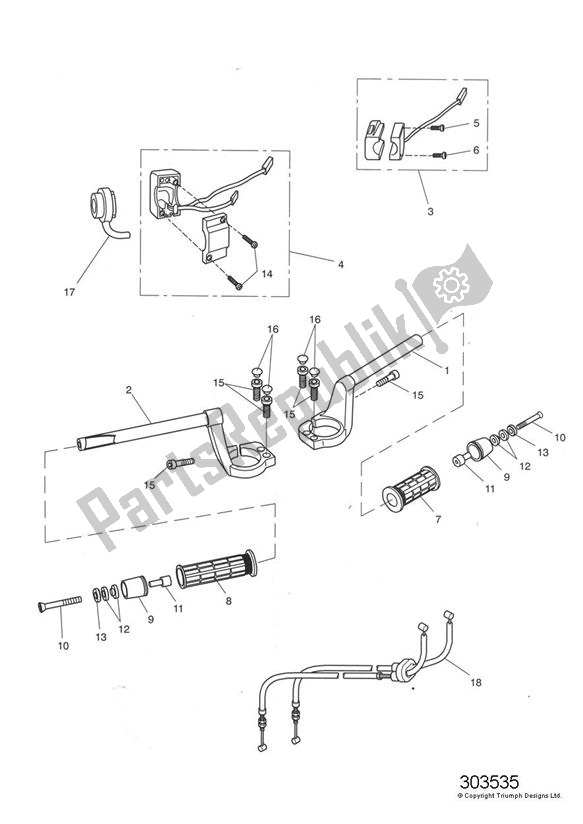 Alle onderdelen voor de Handlebar Switch van de Triumph Sprint ST 955I From VIN 139277 2002 - 2004