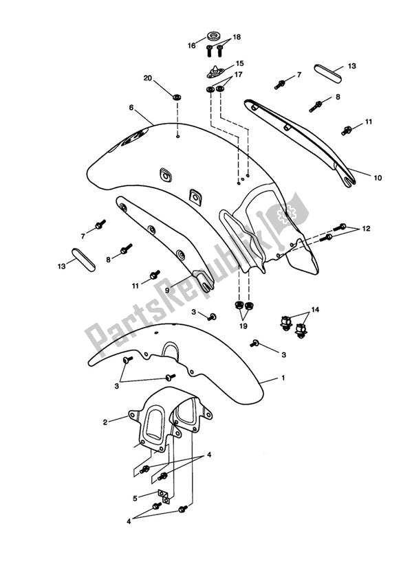 All parts for the Mudguard of the Triumph Speedmaster Carburator 865 2003 - 2007