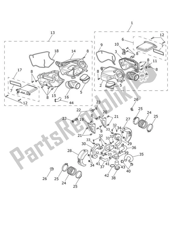 All parts for the Airbox (airfilter) of the Triumph Bobber From AC 1196 1200 2017 - 2021