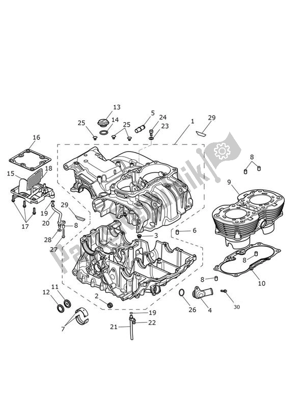 All parts for the Crankcase of the Triumph Thruxton R 1200 2016 - 2020