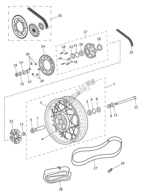 All parts for the Rear Wheel of the Triumph Bobber UP TO AC 1195 1200 2017 - 2018