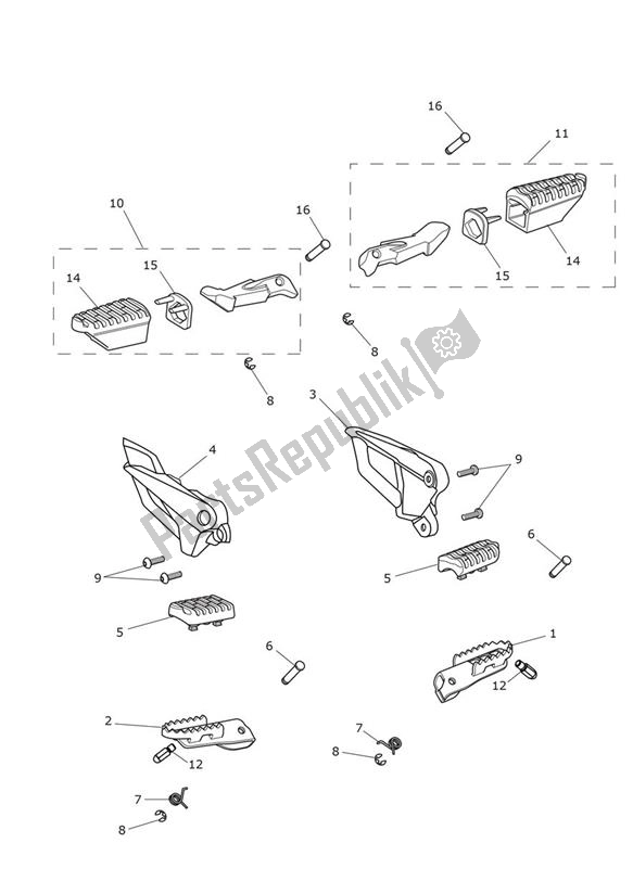 Tutte le parti per il Poggiapiedi del Triumph Tiger XC UP TO VIN 855531 1215 2015 - 2017