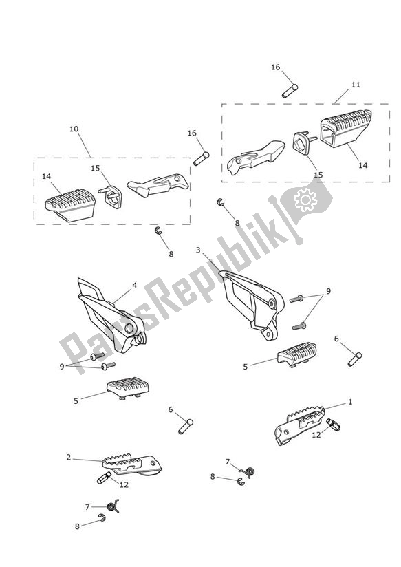Toutes les pièces pour le Repose-pieds du Triumph Tiger XRX UP TO VIN 855531 1215 2015 - 2017