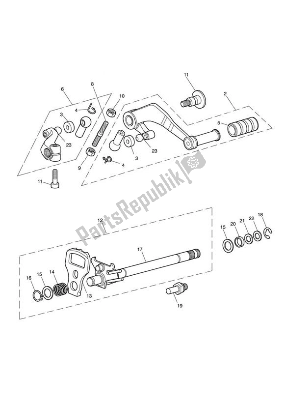 All parts for the Gear Selection Shaft From Engine340170 of the Triumph Tiger 1050 & SE 2007 - 2013