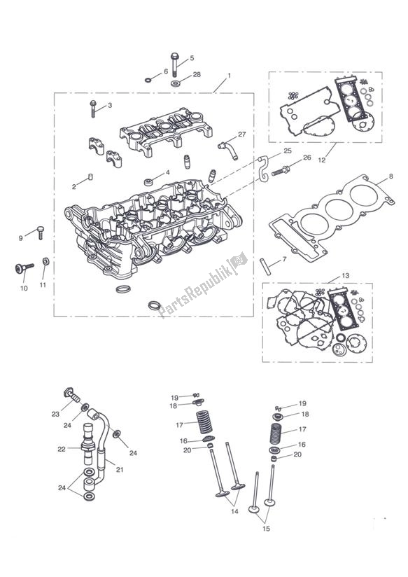 All parts for the Cylinder Head Valves of the Triumph Tiger 1050 & SE 2007 - 2013