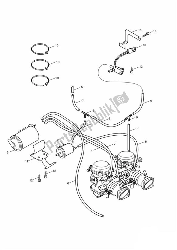 All parts for the Evap System (ca) Up To Engine255908 & T100 Up To 210261 of the Triumph Bonneville & T 100 Carburator 865 2001 - 2015