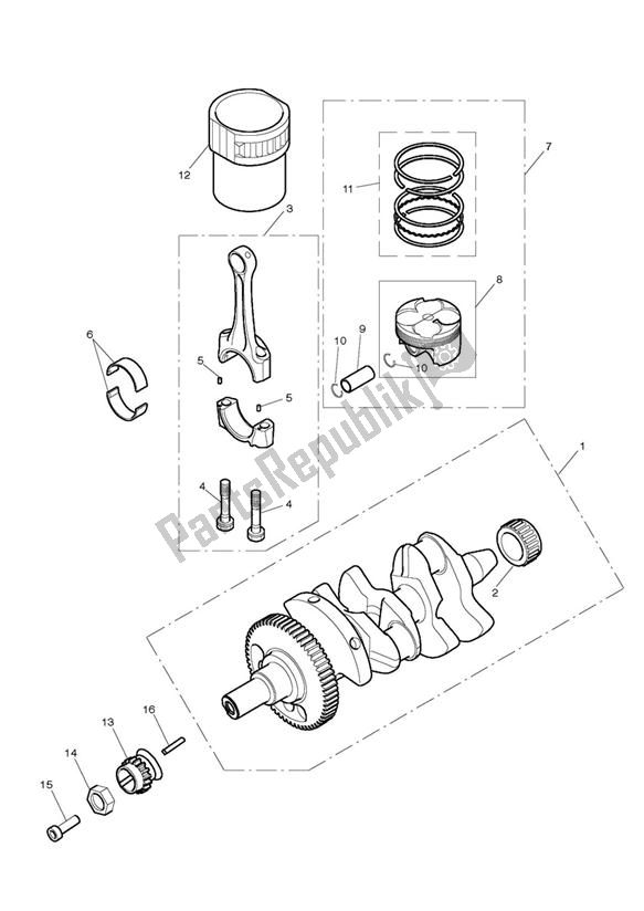 All parts for the Crank Shaft Connecting Rod Piston of the Triumph Street Triple From VIN 560477 675 2012 - 2016