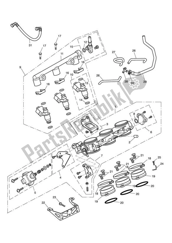 Alle onderdelen voor de Injection van de Triumph Speed Triple 1050 From VIN 461332 2005 - 2010
