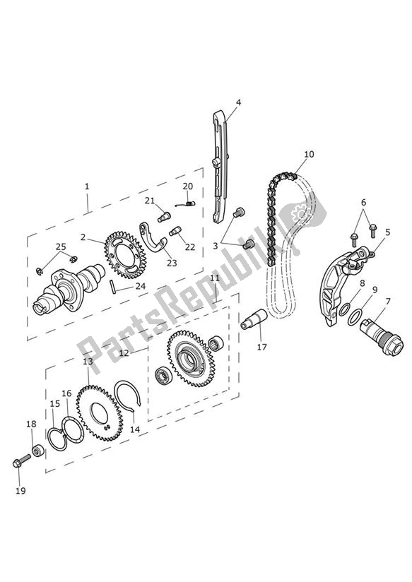 Alle onderdelen voor de Camshaft Timing Chain van de Triumph Scrambler 1200 XE From AC 8499 2019 - 2021