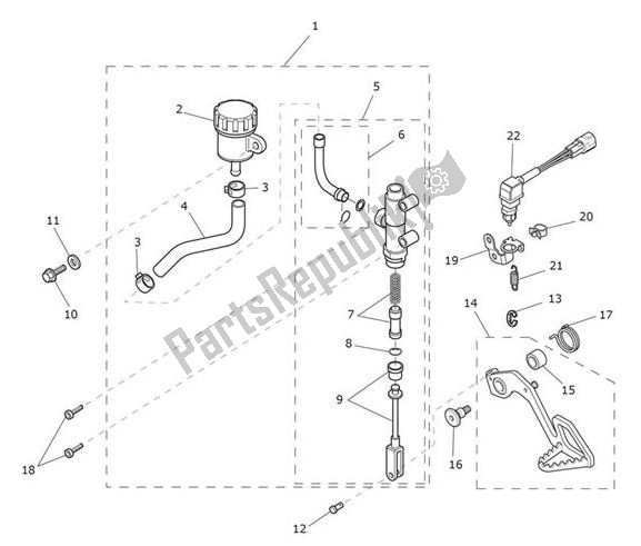 Todas as partes de Master Cylinder Assy Rear do Triumph Tiger XCX From VIN 855532 1215 2018 - 2020