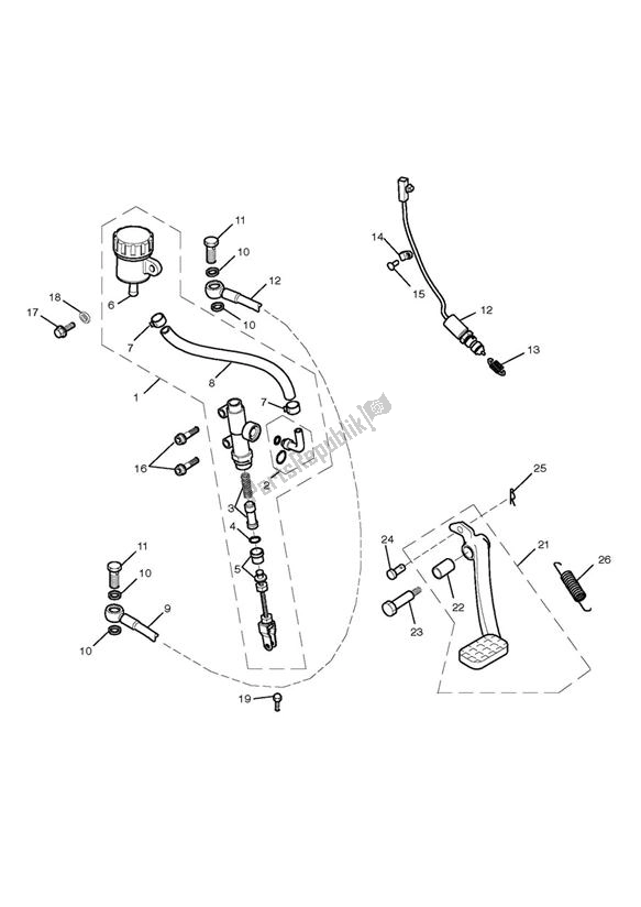 All parts for the Master Cylinder Assy Rear of the Triumph Scrambler EFI UP TO 2015 865 2008 - 2016
