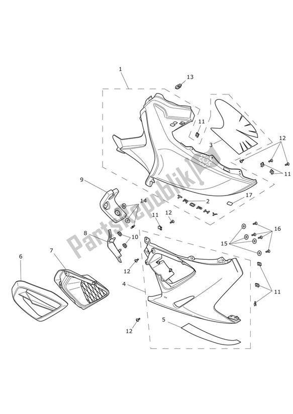 Toutes les pièces pour le Fairingen Right du Triumph Trophy 1215 SE 2013 - 2017