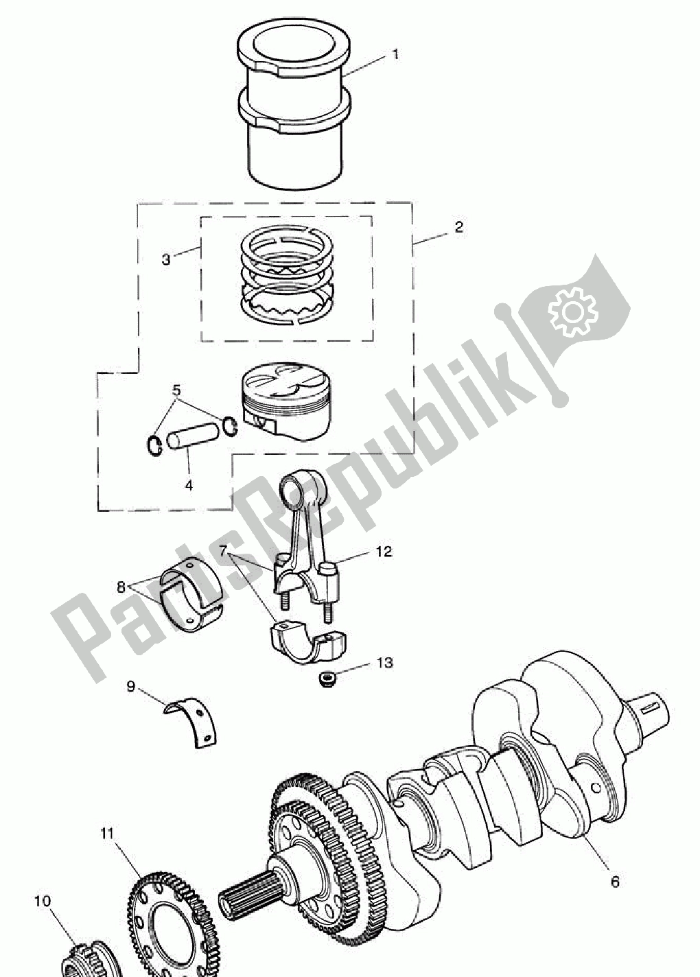 All parts for the Crankshaft, Connecting Rods, Pistons & Liners of the Triumph Speed Triple 1050 2008 - 2012