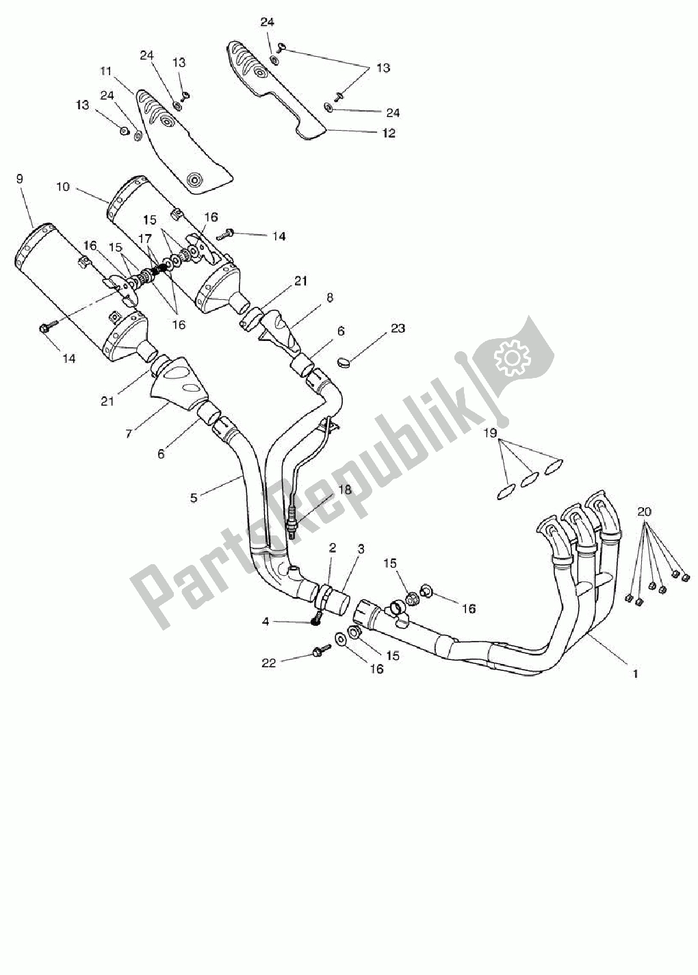 All parts for the Exhaust System >281465 All Expt Au,nz,za - > 333178 Au,nz,za of the Triumph Speed Triple 1050 2008 - 2012