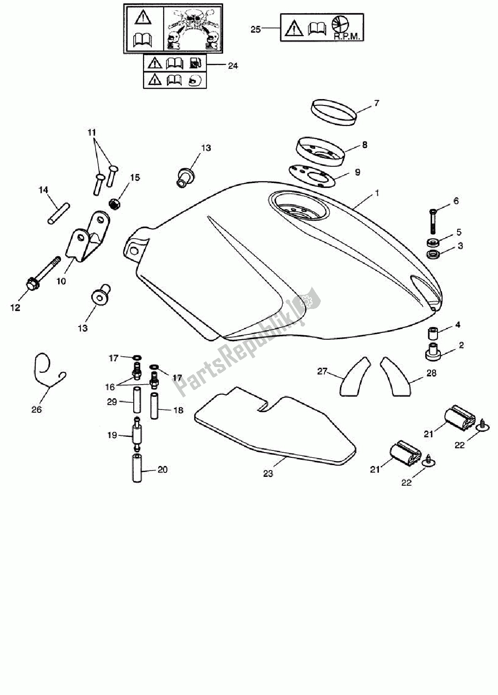 Tutte le parti per il Serbatoio Carburante / Pompa Carburante / Raccordi> 305059 Jet Blk / Blu Neon; > 305222 Roulette Verde; > 305251 Bianco Fusione del Triumph Speed Triple 1050 2008 - 2012