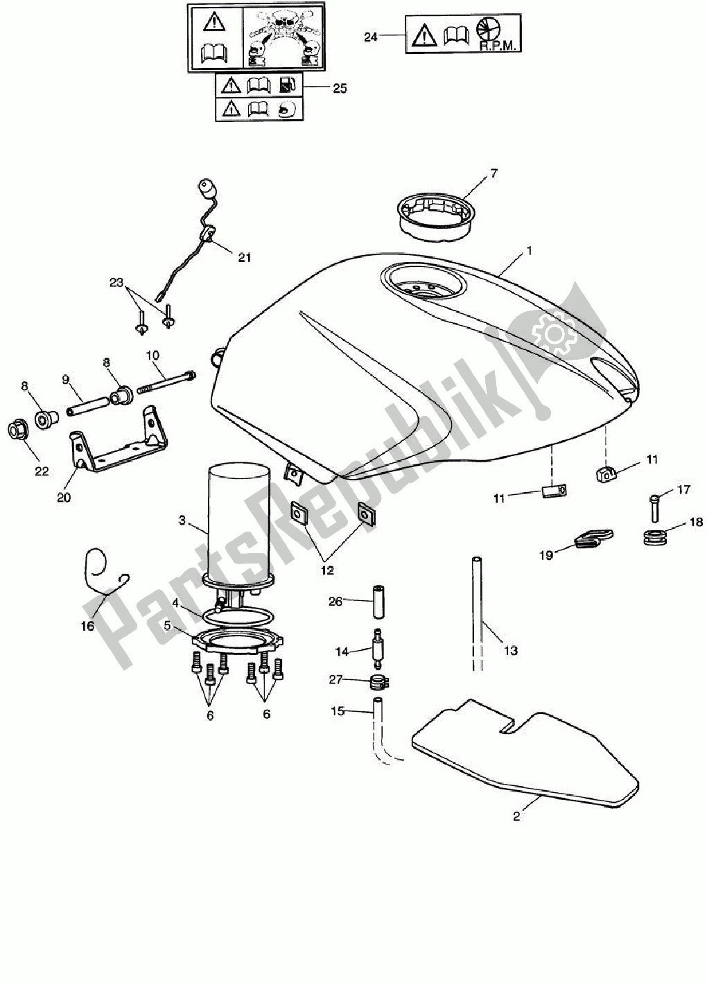 All parts for the Fuel Tank/fuel Pump/fittings 305060> Jet Blk/neon Blue; >305223 Roulette Green; >305252 Fusion White of the Triumph Speed Triple 1050 2008 - 2012