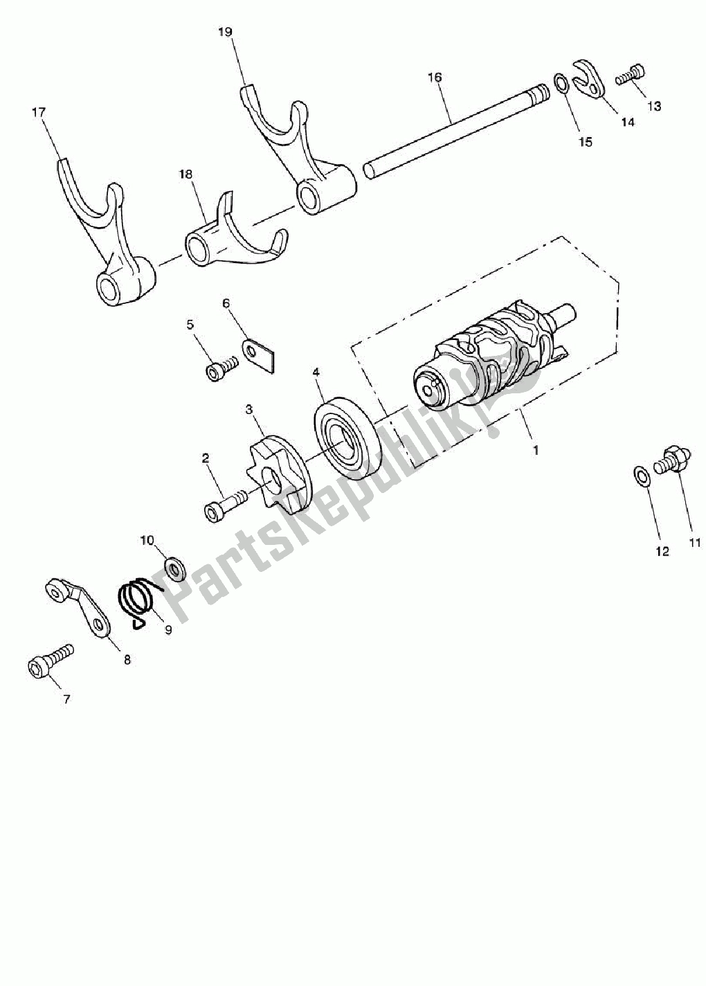 All parts for the Gear Selector Drum of the Triumph Speed Triple 1050 2008 - 2012