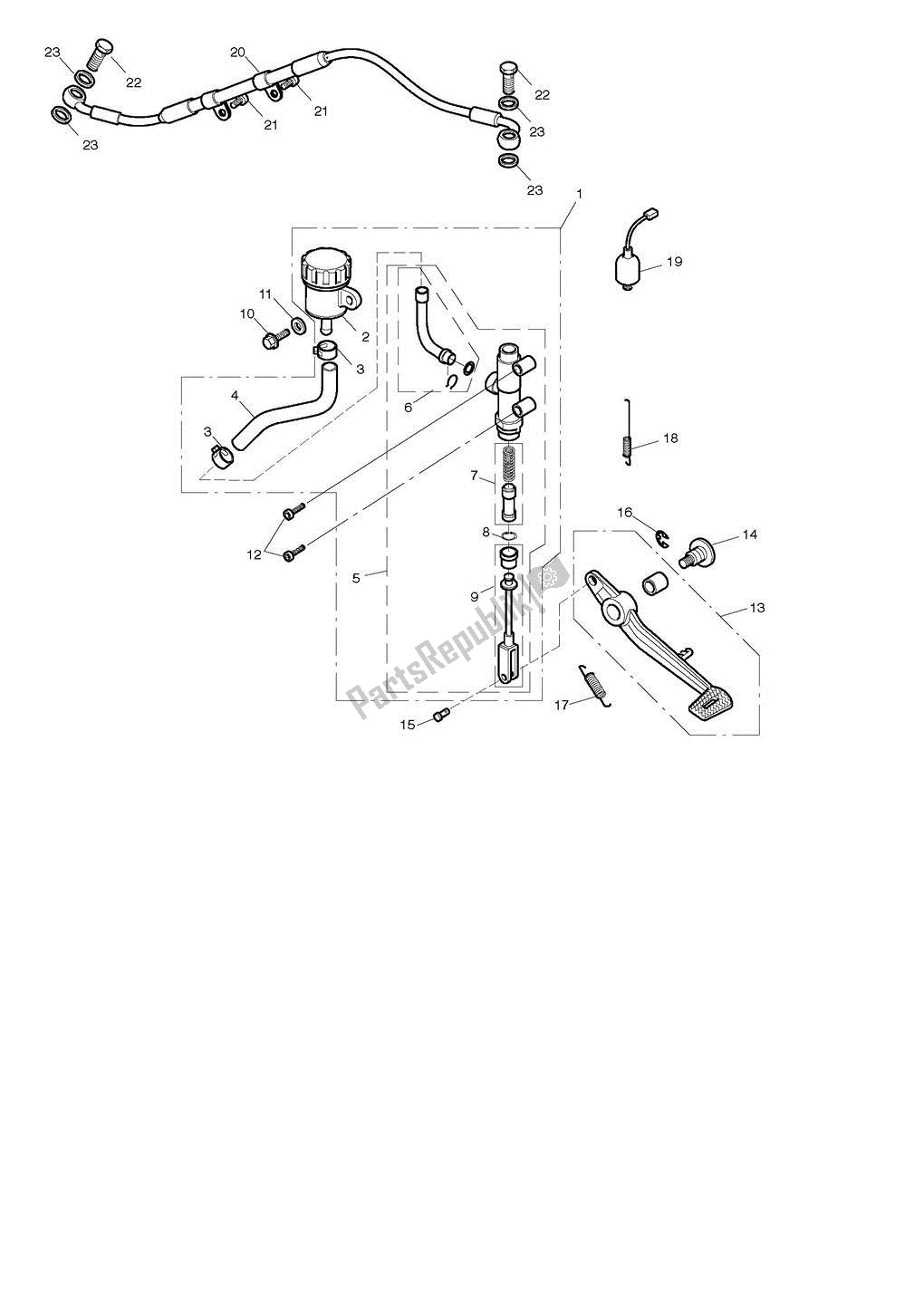 All parts for the Rear Brake Master Cylinder, Reservoir & Pedal of the Triumph Street Triple 675 2008 - 2012