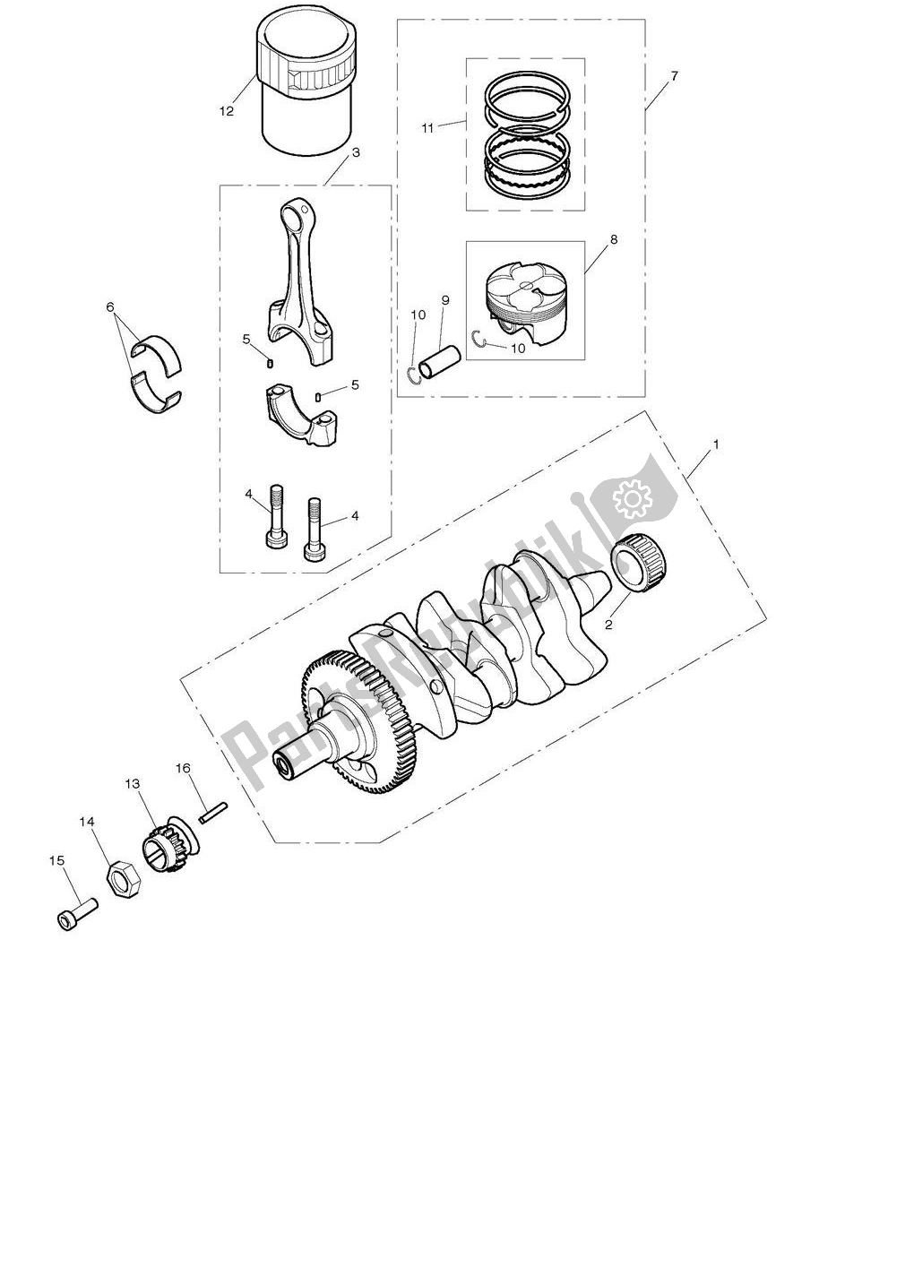 All parts for the Crankshaft, Connecting Rods, Pistons & Liners of the Triumph Street Triple 675 2008 - 2012