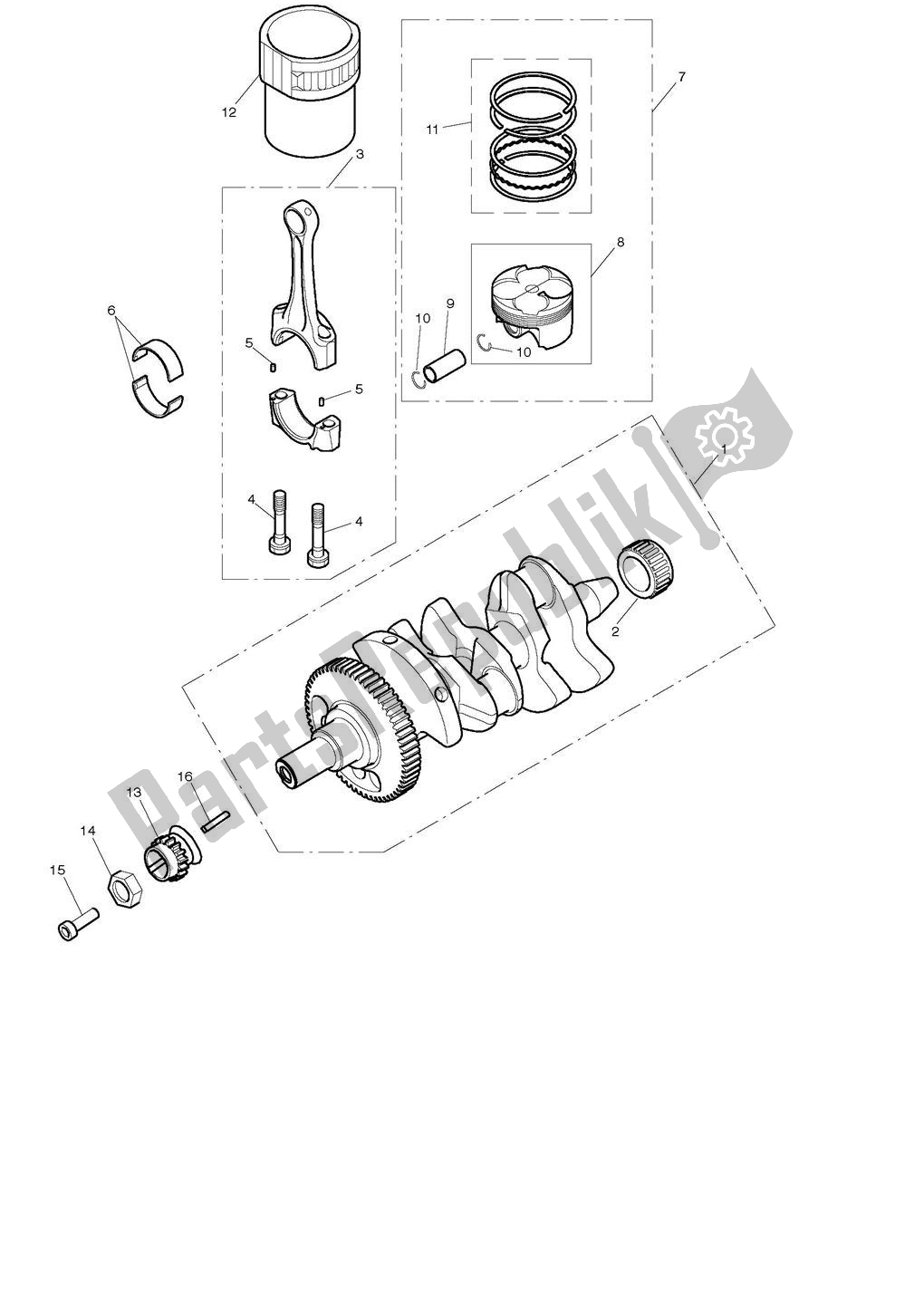 All parts for the Crankshaft, Connecting Rods, Pistons & Liners of the Triumph Street Triple 675 2008 - 2012