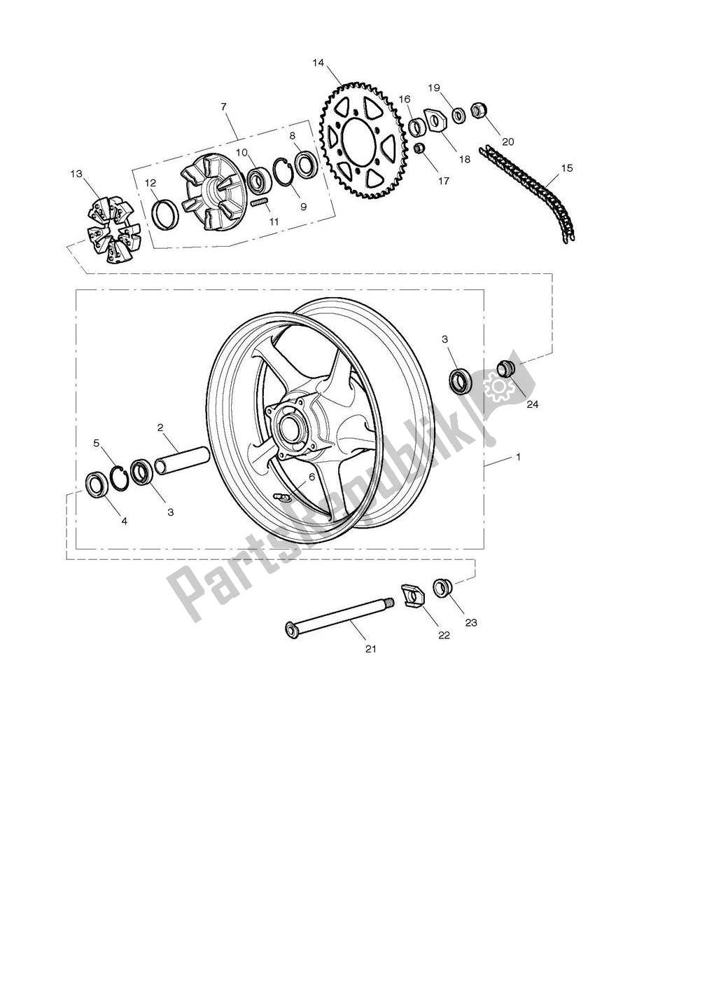 All parts for the Rear Wheel & Final Drive of the Triumph Street Triple 675 2008 - 2012