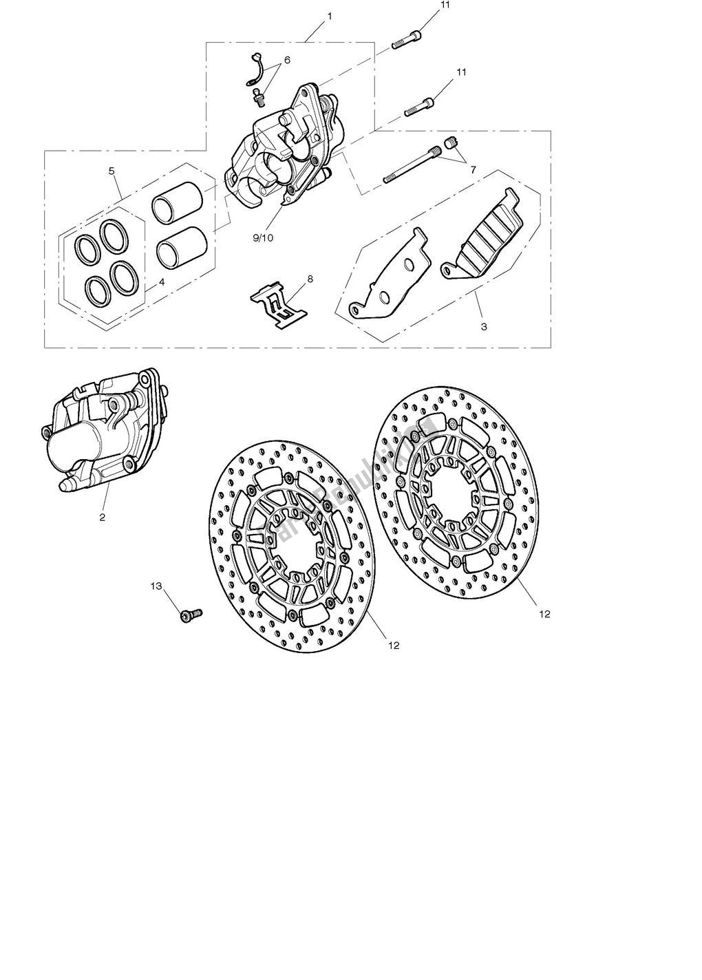 All parts for the Front Brake Caliper & Discs of the Triumph Street Triple 675 2008 - 2012