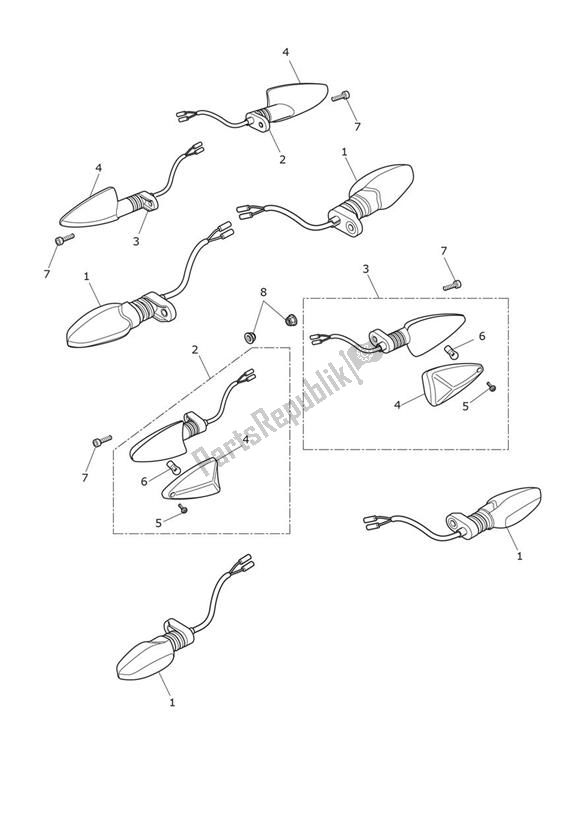 Todas las partes para Indicator de Triumph Street Triple R From VIN BF 1297 765 2021 - 2024