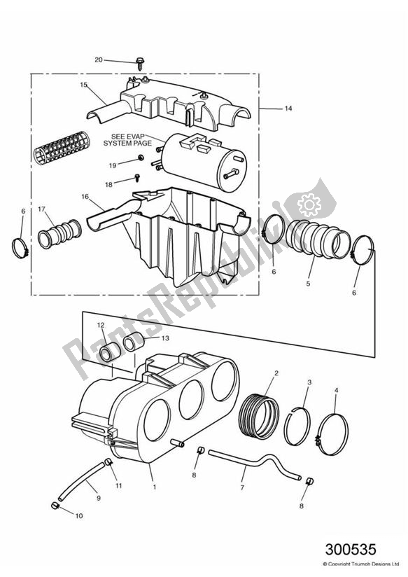 All parts for the Airbox of the Triumph Adventurer VIN: 71699 > 844 1999 - 2001