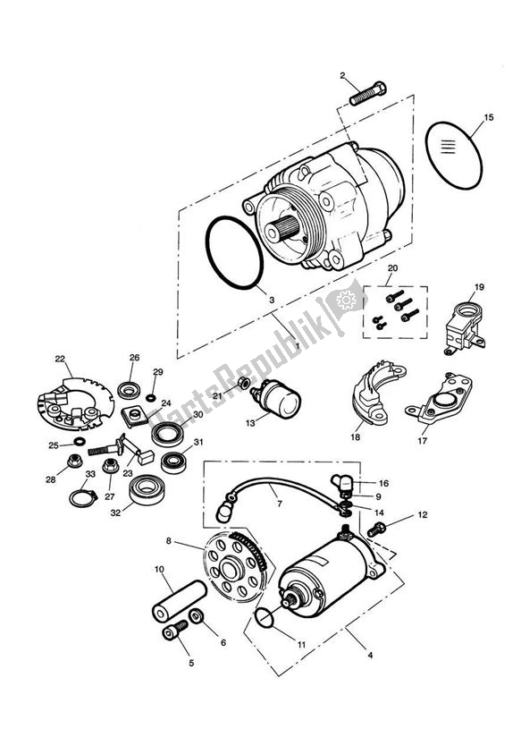 All parts for the Alternator/starter of the Triumph Adventurer VIN: 71699 > 844 1999 - 2001