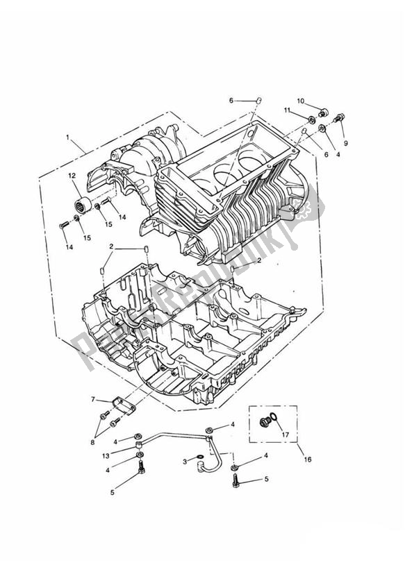 All parts for the Crankcase of the Triumph Adventurer VIN: 71699 > 844 1999 - 2001