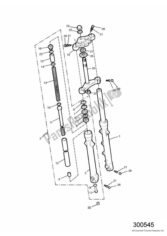 All parts for the Front Forks And Yokes of the Triumph Adventurer VIN: 71699 > 844 1999 - 2001