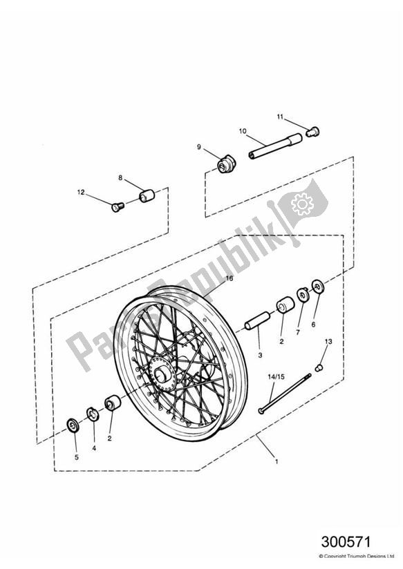 All parts for the Front Wheel of the Triumph Adventurer VIN: 71699 > 844 1999 - 2001