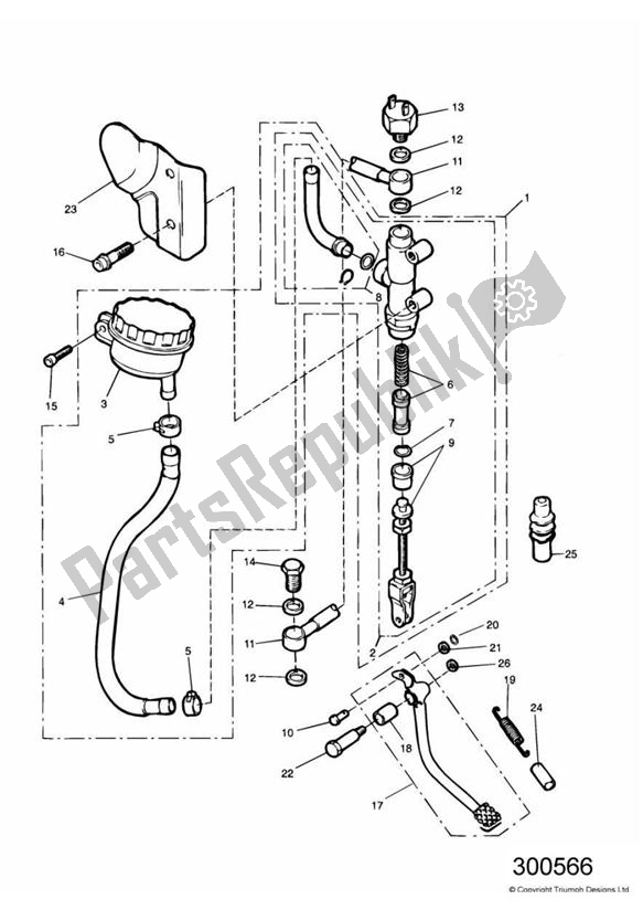 All parts for the Rear Brake Master Cylinder of the Triumph Adventurer VIN: 71699 > 844 1999 - 2001