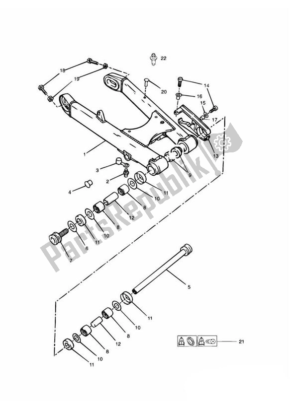 Alle onderdelen voor de Swinging Arm > 101853 (plus 102063 To 102074 Inclusive) van de Triumph Adventurer VIN: 71699 > 844 1999 - 2001