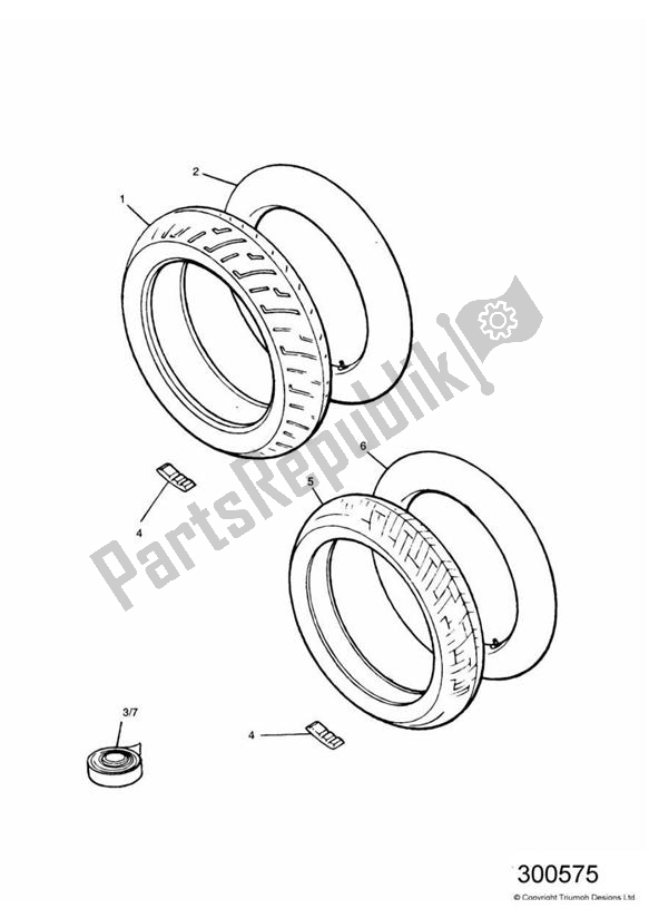 Alle onderdelen voor de Tyres/inner Tube van de Triumph Adventurer VIN: 71699 > 844 1999 - 2001