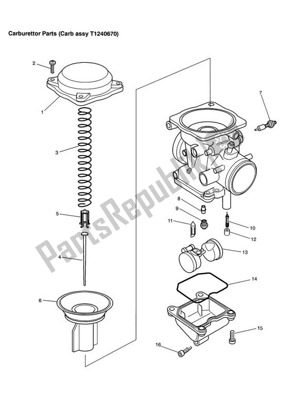 Alle onderdelen voor de Carburettor Parts Carburettor Assembly T1240670 van de Triumph Adventurer VIN > 71698 844 1996 - 2004