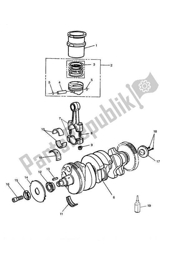 Alle onderdelen voor de Crankshaft/conn Rod/pistons And Liners van de Triumph Adventurer VIN > 71698 844 1996 - 2004