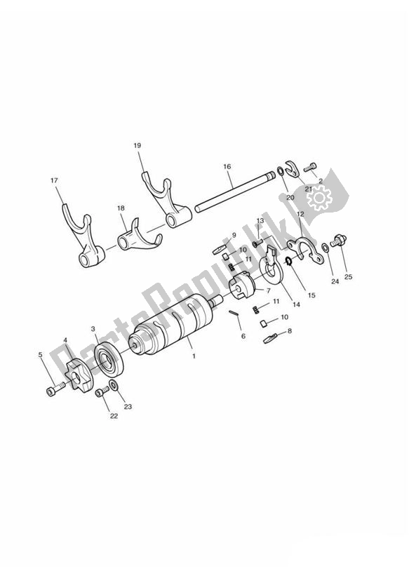 All parts for the Gear Selector Drum of the Triumph Adventurer VIN > 71698 844 1996 - 2004