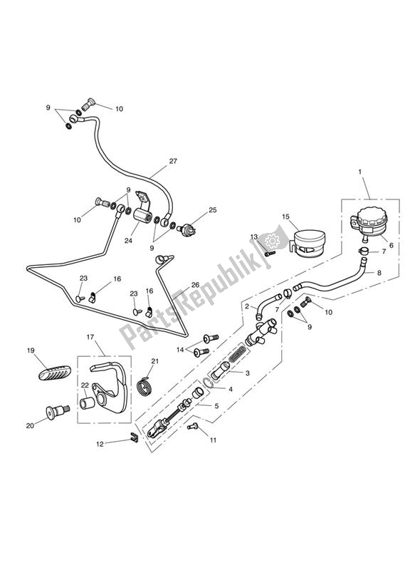 All parts for the Rear Brake Master Cylinder, Reservoir & Pedal 468390 > 532899 of the Triumph America EFI 865 2007 - 2014