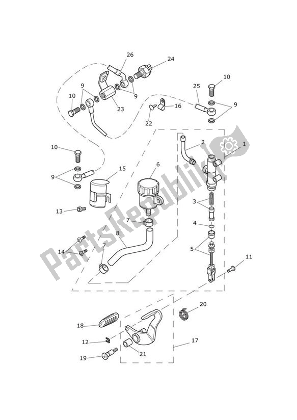 All parts for the Rear Brake Master Cylinder, Reservoir & Pedal 532900 > of the Triumph America EFI 865 2007 - 2014