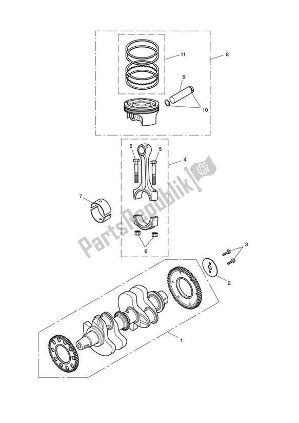 Alle onderdelen voor de Crankshaft, Connecting Rods & Pistons van de Triumph America EFI 865 2007 - 2014