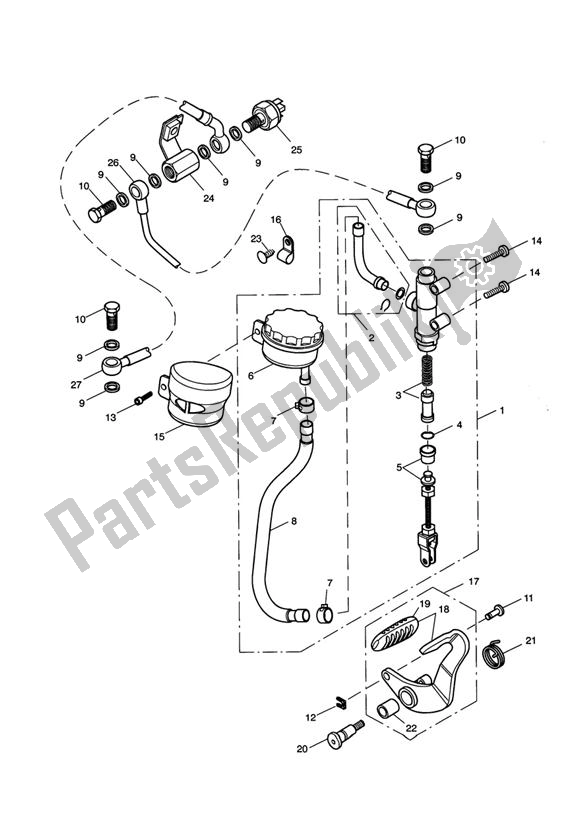 Wszystkie części do Rear Brake Master Cylinder, Reservoir & Pedal > 468389 Triumph America EFI 865 2007 - 2014