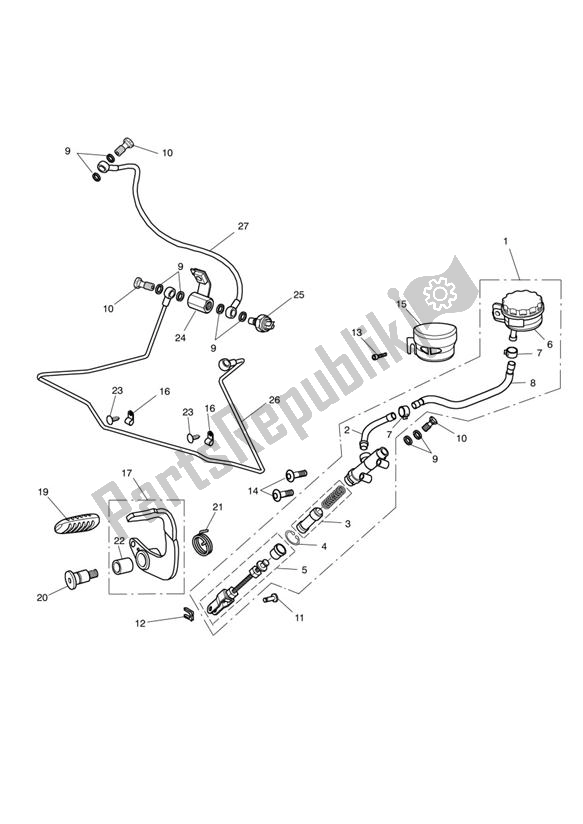 Todas las partes para Rear Brake Master Cylinder, Reservoir & Pedal 468390 > 532899 de Triumph America EFI 865 2007 - 2014