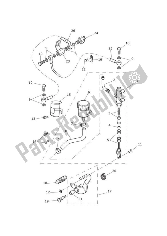 All parts for the Rear Brake Master Cylinder, Reservoir & Pedal 532900 > of the Triumph America EFI 865 2007 - 2014