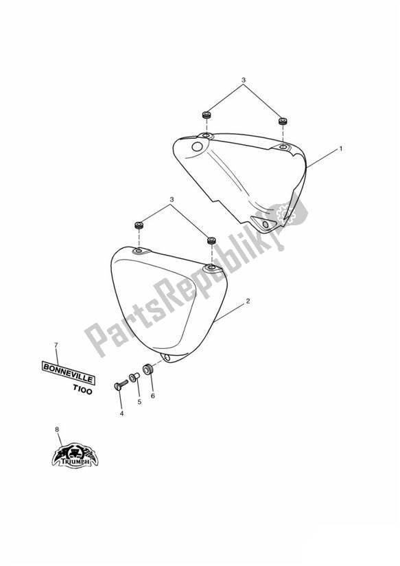 Tutte le parti per il Bodywork Side Panels - Bonneville T100 del Triumph Bonneville & T 100 Carburettor 790 2001 - 2006