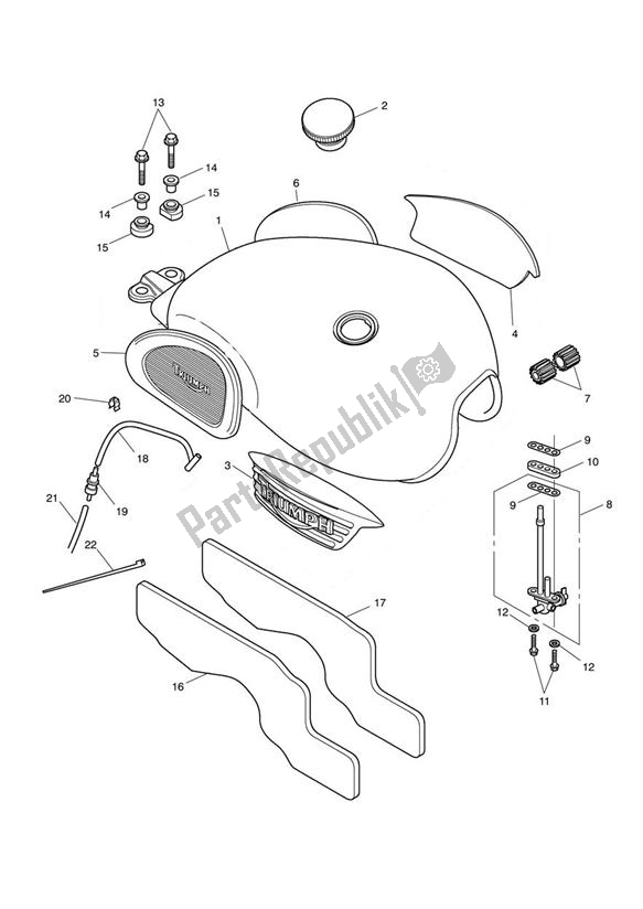 Tutte le parti per il Fuel Tank & Fittings-bonneville T100 317247> del Triumph Bonneville & T 100 Carburettor 790 2001 - 2006