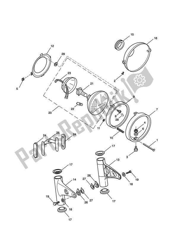 All parts for the Headlight Assembly of the Triumph Bonneville & T 100 Carburettor 790 2001 - 2006