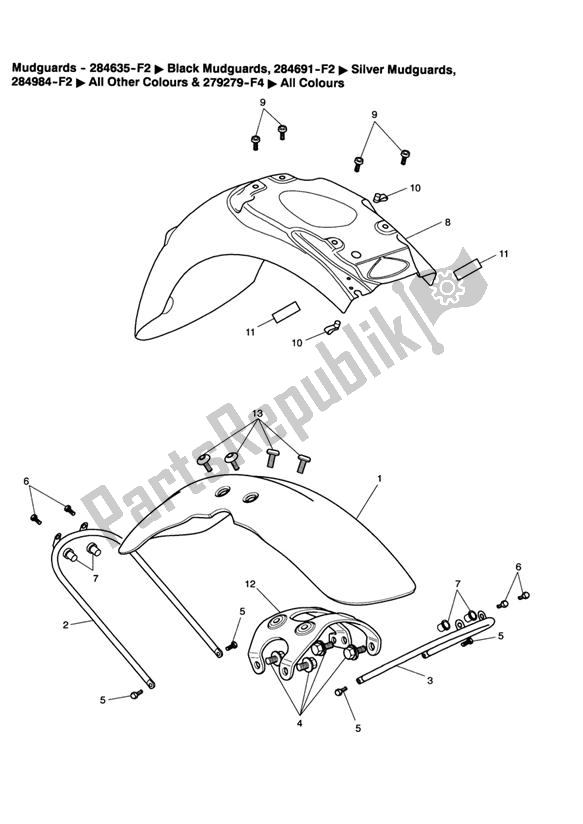 Tutte le parti per il Mudguards- 284635-f2 > Black; 284691-f2 > Silver; 284984-f2 > All Other Col. & 2 del Triumph Bonneville & T 100 Carburettor 790 2001 - 2006