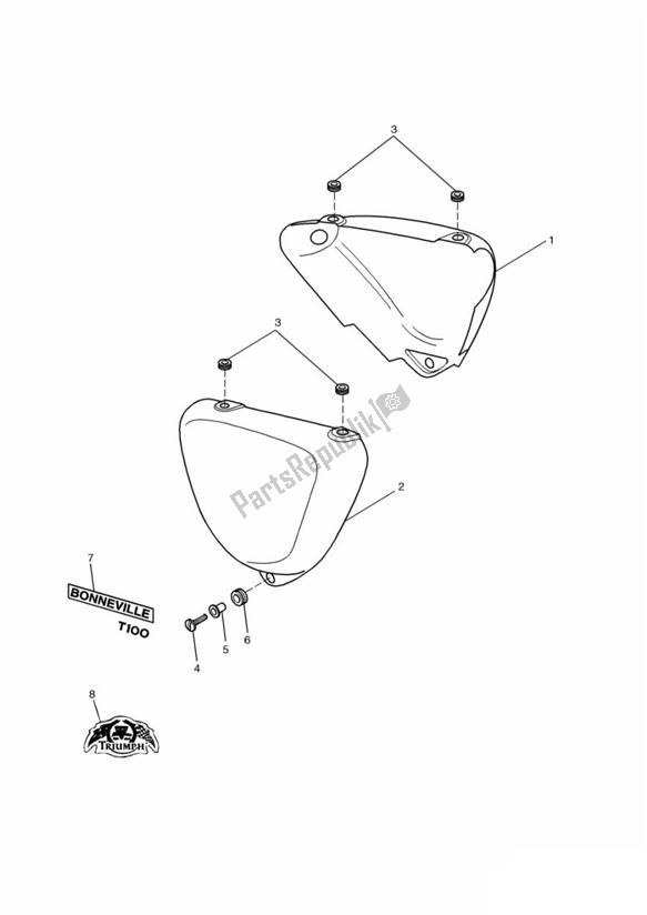 Tutte le parti per il Bodywork Side Panels - Bonneville T100 del Triumph Bonneville & T 100 Carburettor 790 2001 - 2006