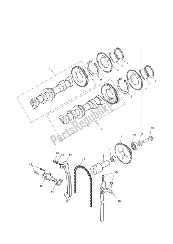 Tutte le parti per il Camshaft And Drive Eng No 186917 > - Bonneville T100 del Triumph Bonneville & T 100 Carburettor 790 2001 - 2006